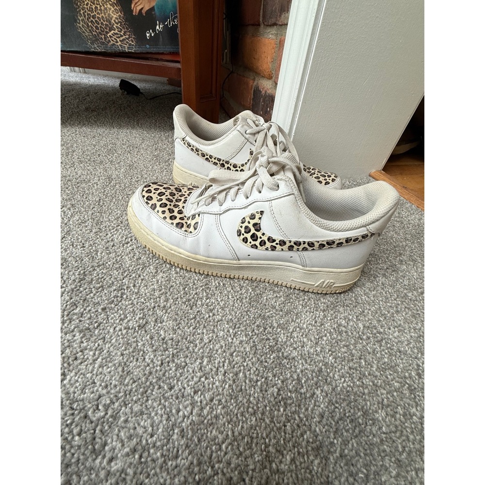 Nike Air Force 1 Low White Leopard Print Sneakers 315115-112 Womens 8
